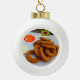 Onion Rings with Mayonnaise and Tomato Ceramic Ball Christmas Ornament