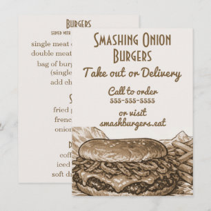 Onion Smash Burgers Cafe or Food Truck Menu