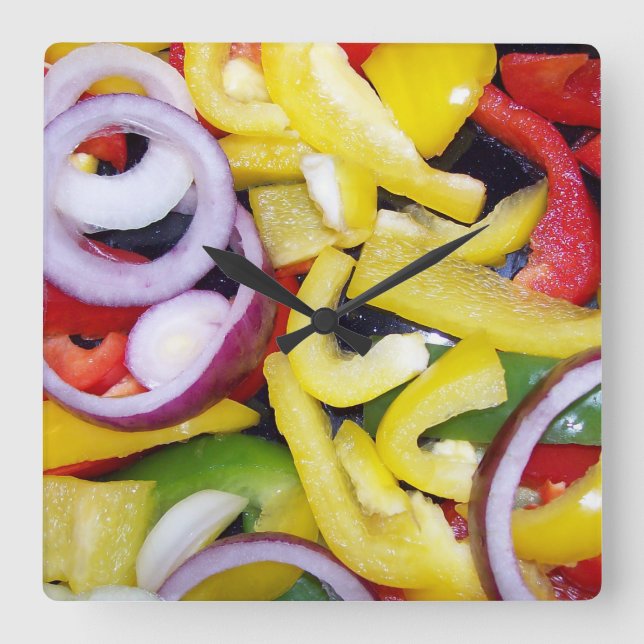 Onions and Peppers Square Wall Clock (Front)