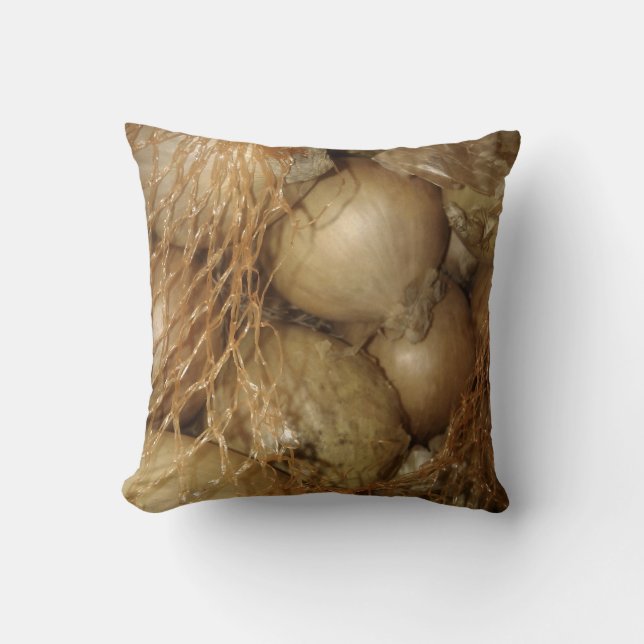 Onions in golden brown net, Food Vegetables Pillow (Front)
