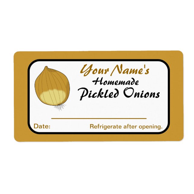 Onions Personalised Pickle Labels for Canning Jars (Front)