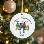 Online Dating Couple Brown Hair Newlyweds Ceramic Tree Decoration<br><div class="desc">This design was created though digital art. It may be personalised in the area provided or customising by changing the photo or added your own words. Contact me at colorflowcreations@gmail.com if you with to have this design on another product or to change the gender or hair colour of the Couple....</div>