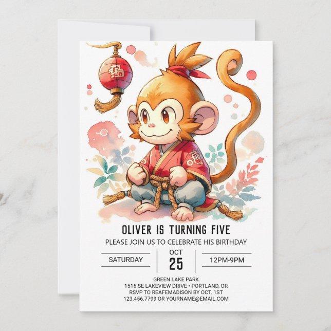 Online Elegant Monkey Birthday Invitation (Front)