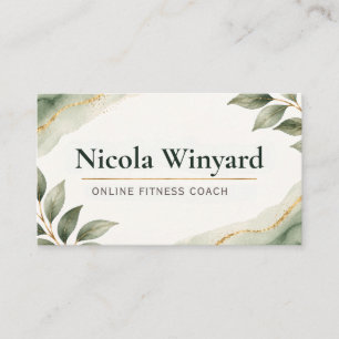 Online Fitness Coach Elegant Greenery Business Card