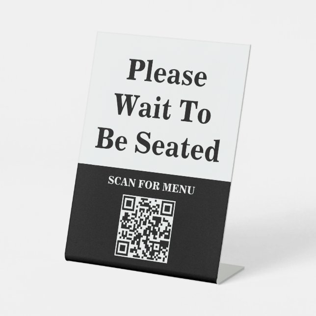 Online Menu QR Code Sign, Please Wait To Be Seated Pedestal Sign (Front)