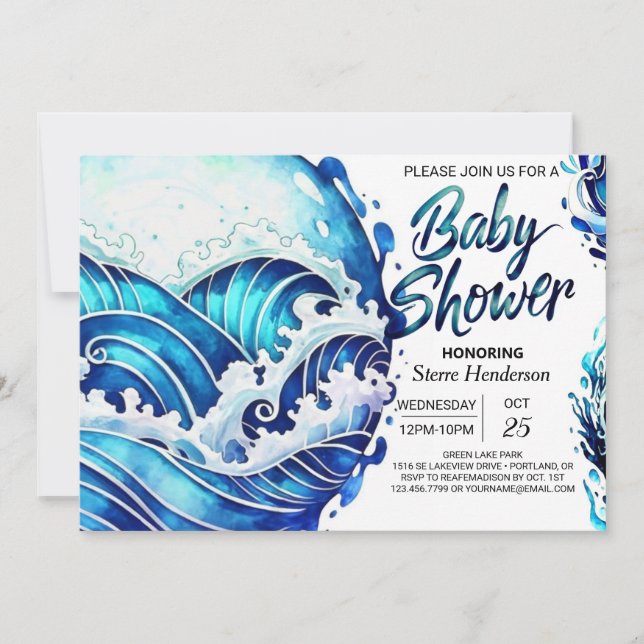 Online Nautical Waves Baby Shower Invitation (Front)