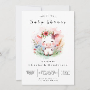 Online Pastel Stylish Cow Baby Shower  Invitation