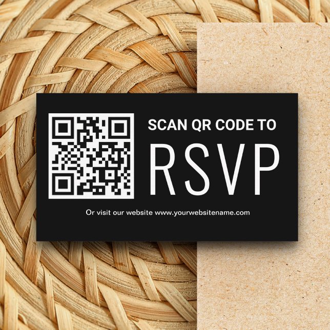 Online QR Code RSVP Wedding Website Black White Enclosure Card (Creator Uploaded)