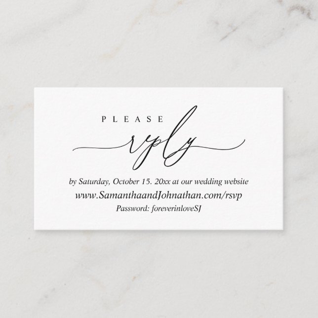 Online RSVP, Modern Simple Black Calligraphy Enclo Enclosure Card (Front)