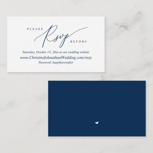 Online RSVP, Modern Simple Navy Blue font Enclosure Card (Front/Back)