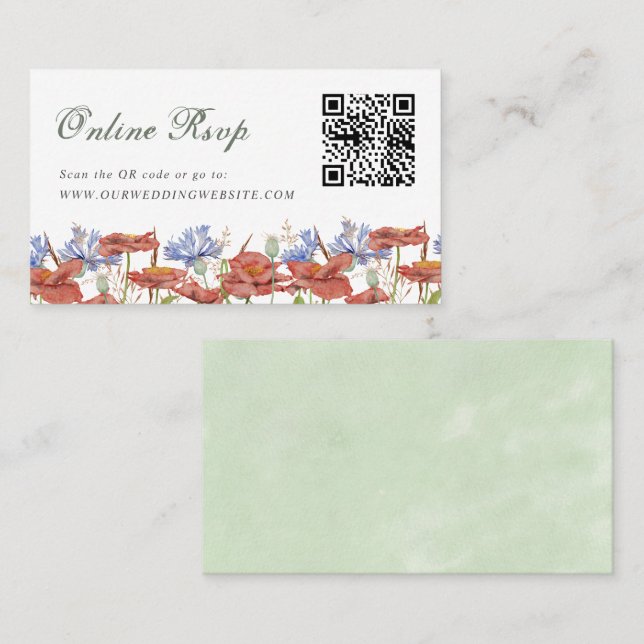 Online RSVP QR Code wildflower wedding website Business Card (Front/Back)