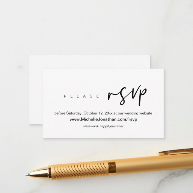 Online RSVP, Wedding website, Password, Modern Enclosure Card (Front/Back In Situ)