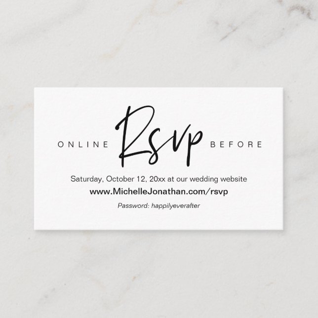 Online RSVP, Wedding website, Password, Reminder E Enclosure Card (Front)