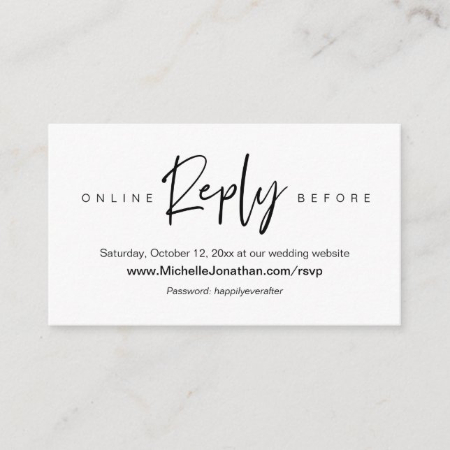 Online RSVP, Wedding website, Password, Reminder Enclosure Card (Front)