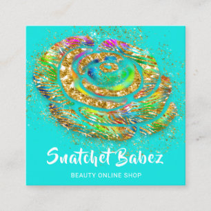 Online Shop Pink Water Gold QR Code Logo Square Business Card