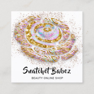 Online Shop Studio Holograph White QR Code Logo  Square Business Card