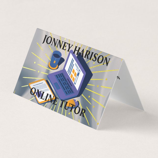 Online Tutor Instructor Virtual Learning Silver  Business Card (Front)