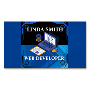 Online Web Developer Social Media Manager Blue Magnetic Business Card