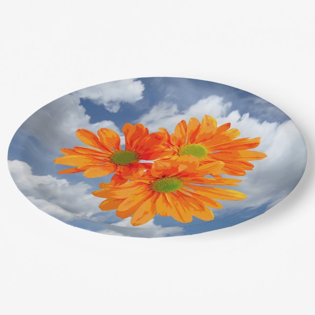 Only 3 Gerbera Daisy Blossoms + your text & ideas Paper Plate (Angled)