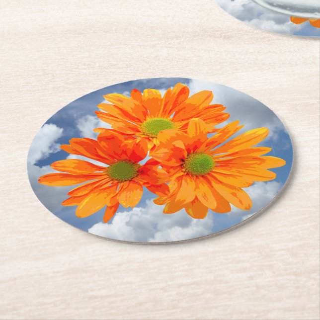 Only 3 Gerbera Daisy Blossoms + your text & ideas Round Paper Coaster (Angled)