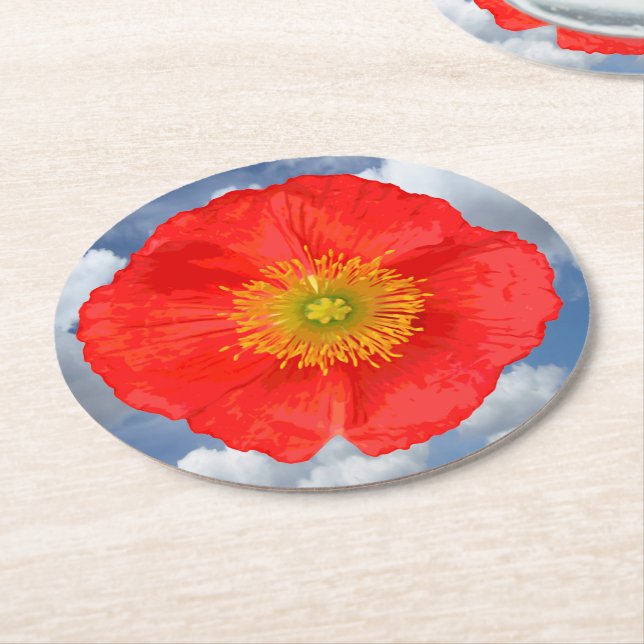 Only a Poppy Blossom + your text & ideas Round Paper Coaster (Angled)