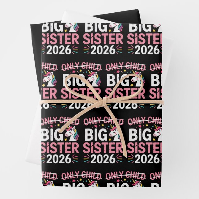 Only Child Crossed Out Big Sister 2026 Pregnancy  Wrapping Paper Sheet (In situ)