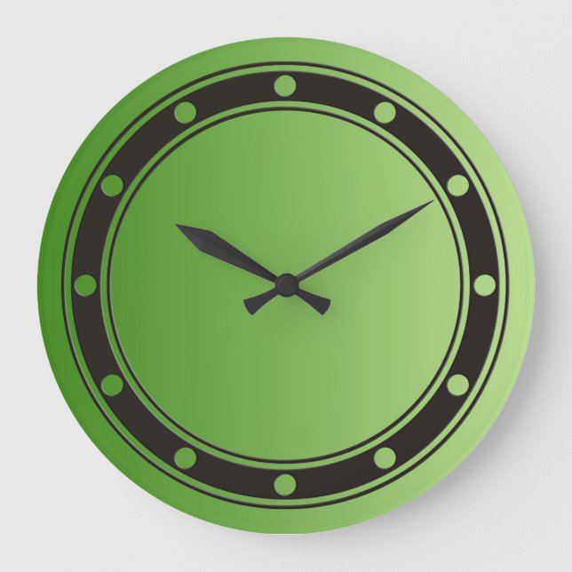 ONLY COLOR gradients green - rings & dots black Large Clock (Front)