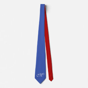 Only Colour Background - blue red + monogram Tie