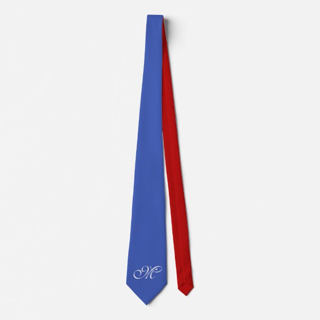 Only Colour Background - blue red + monogram Tie (Front)