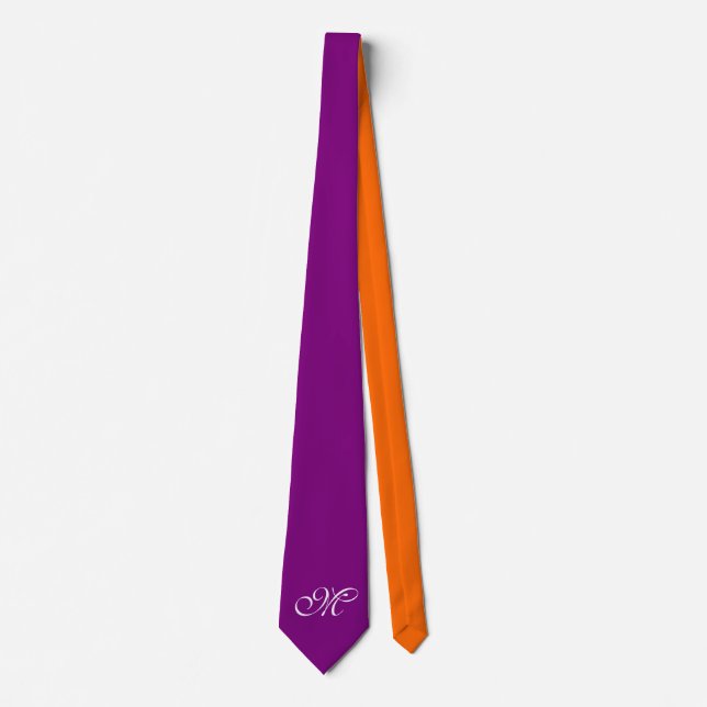 Only Colour Background - purple orange + monogram Tie (Front)
