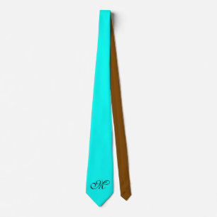 Only Colour Background - turquoise brown + monogra Tie
