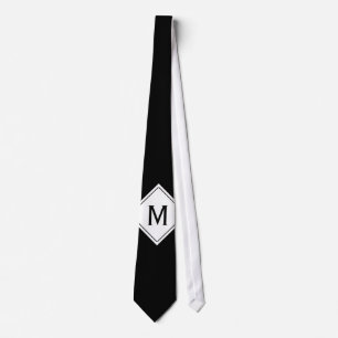 Only Colour & Button - black white + monogram Tie