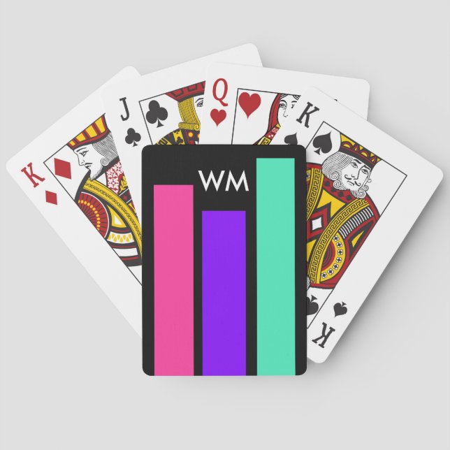 Only coloured stripes pink violet mint + monogram playing cards (Back)