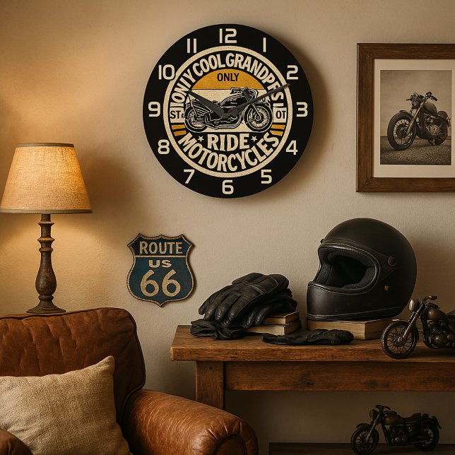 Only Cool Grandpas Ride Motorcycles  Large Clock (Creator Uploaded)