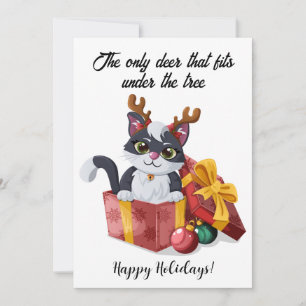 Only Deer that Fits under the Tree Cat Christmas Holiday Card