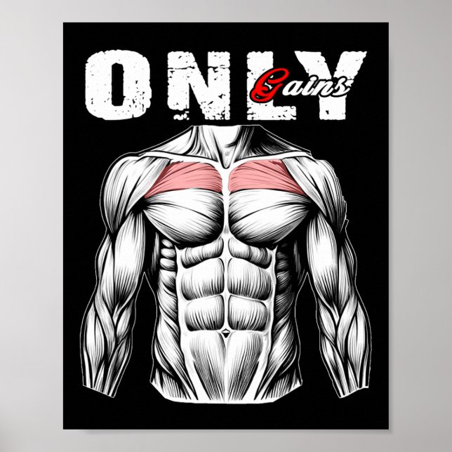 Only Gains Bodybuilding Workout Gym3  Poster (Front)