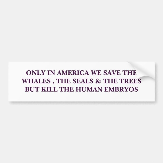 ONLY IN AMERICA WE SAVE THE WHALES , THE SEALS ... BUMPER STICKER (Front)
