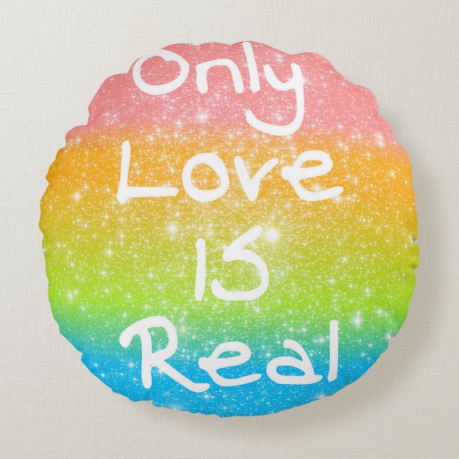 Only Love is Real Pastel Rainbow Round Pillow (Front)