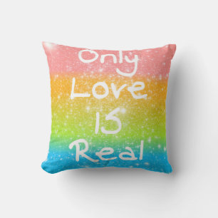 Only Love is Real Pastel Rainbow Stars Pillow