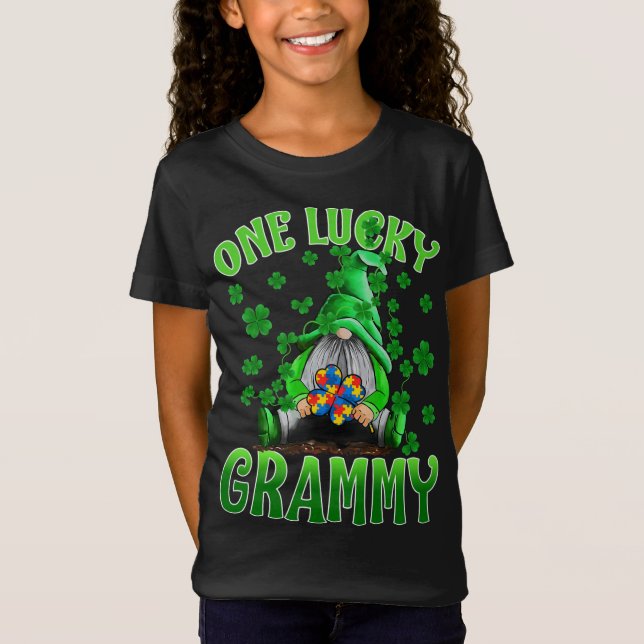 Only Lucky Grammy Gnomes Autism St Patrick's Day T-Shirt (Front)