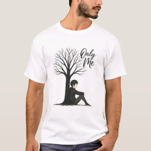 Only Me Aesthetic Anime Sad Boy Under Tree Artwork T-Shirt