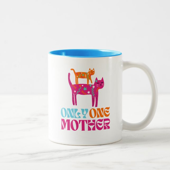 Only One Mother Colourful Floral Cat Mug (Right)
