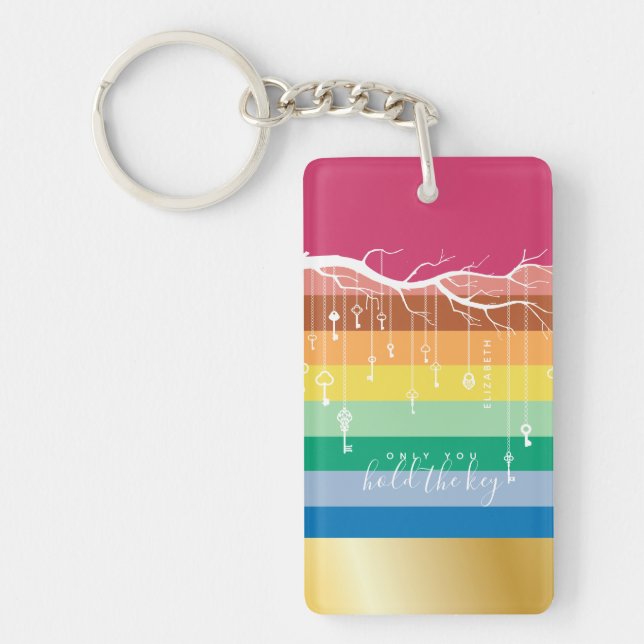 Only You Hold the Key Rainbow Branch Script & Gold Key Ring (Front)