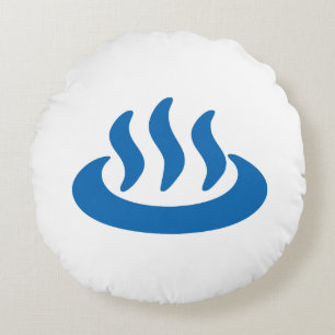Onsen ♨ Hot Spring 温泉 Japanese Sign Round Cushion