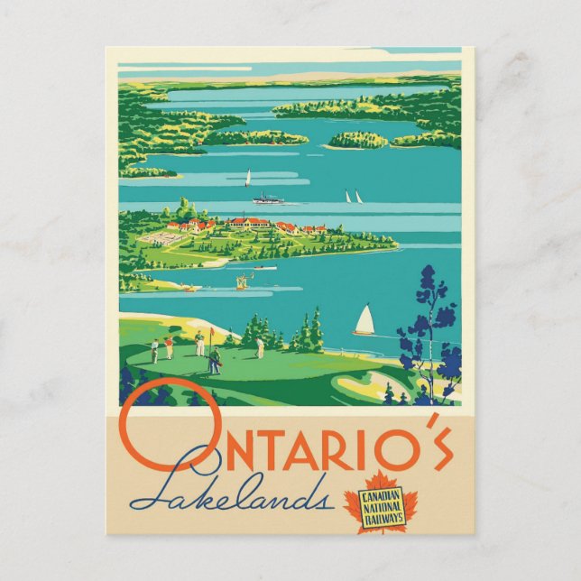 Ontario Canada lakes vintage travel postcard (Front)