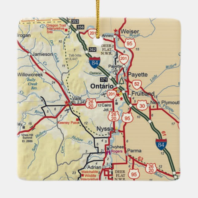 Ontario OR Vintage Map Ceramic Ornament (Back)