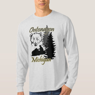 Ontonagon Michigan Snowmobile Bear LS Grey T-Shirt