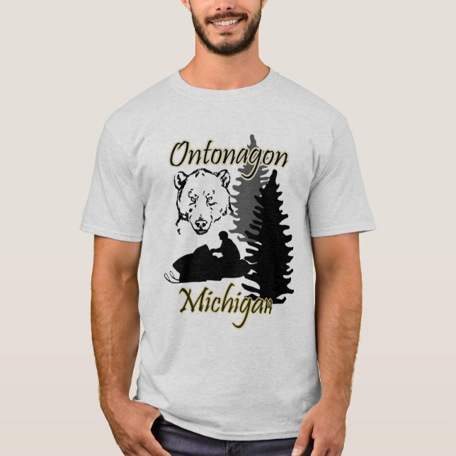 Ontonagon Michigan Snowmobile Bear Mens Grey T-Shirt (Front)
