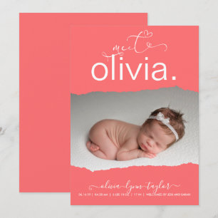 OnTrend CORAL Photo Torn Paper Birth Announcement