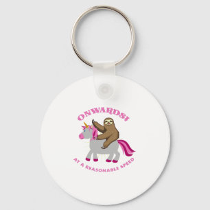 Onwards At A Reasonable Speed Sloth Riding Unicorn Key Ring